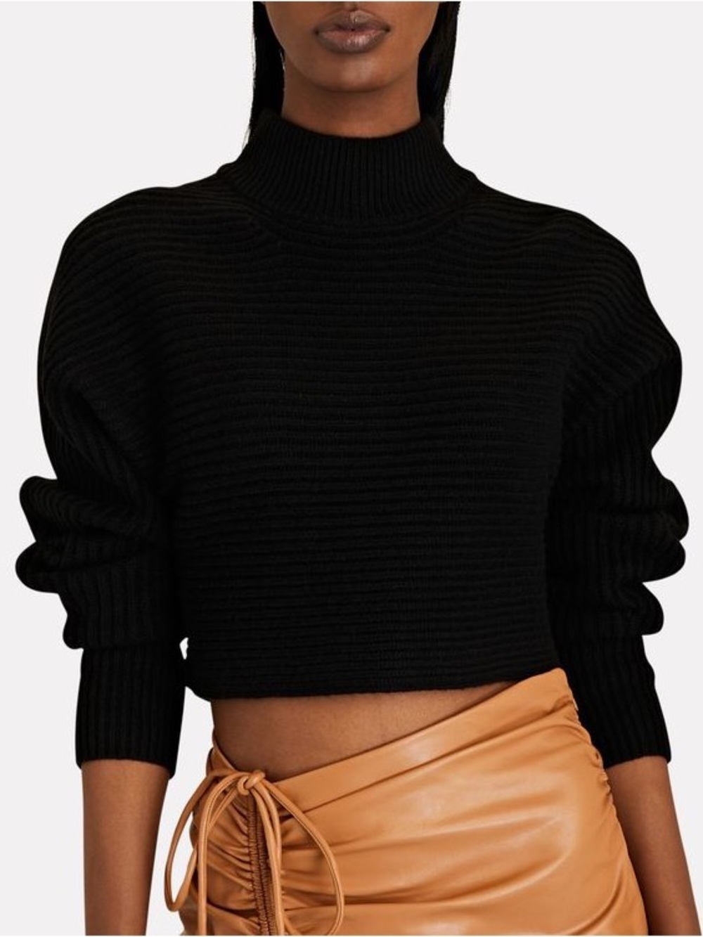 INTERMIX Fay Wool-Cashmere Cropped Chunky Knit Roll Neck Turtleneck Sweater Sz S